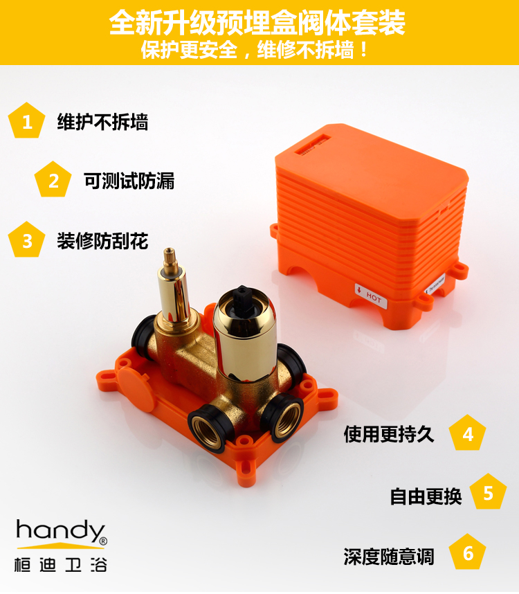 桓迪入墻式預埋盒暗裝淋浴花灑套裝 HD-6E05