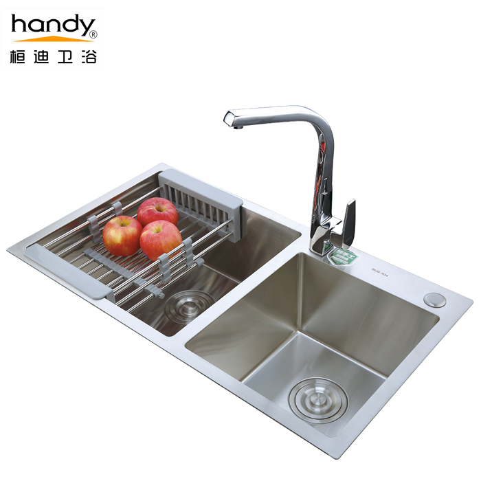 桓迪不銹鋼臺(tái)上盆手工水槽雙槽 HD-8245H